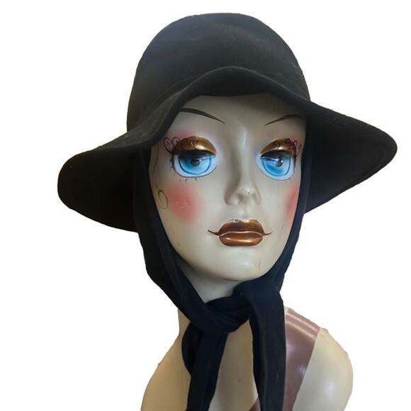 BETMAR BLACK WOOL‎ HAT  WITH ATTACHED NECKTIE , BOW ON SIDE. - Picture 1 of 12